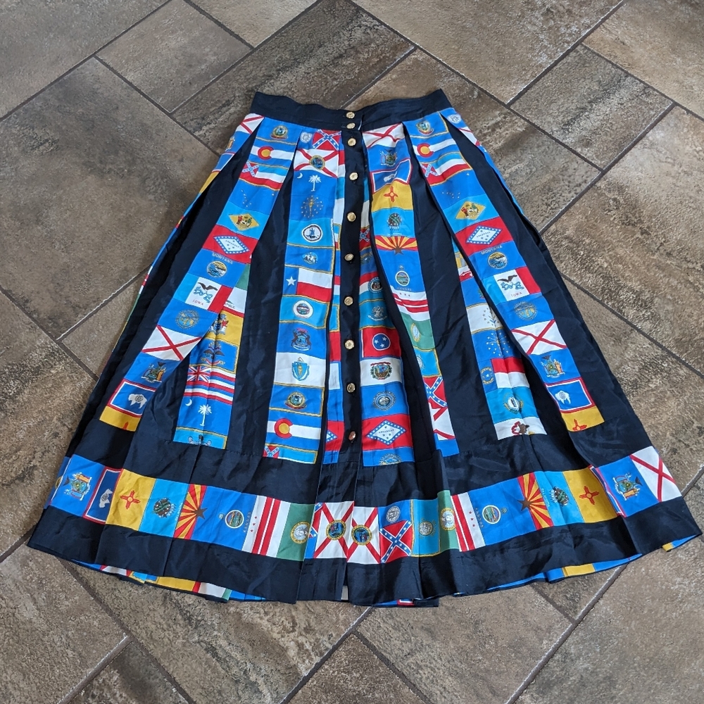 Vintage Rare Louis Feraud Pleated Midi State Flag Skirt Size 6 - Picture 3 of 12